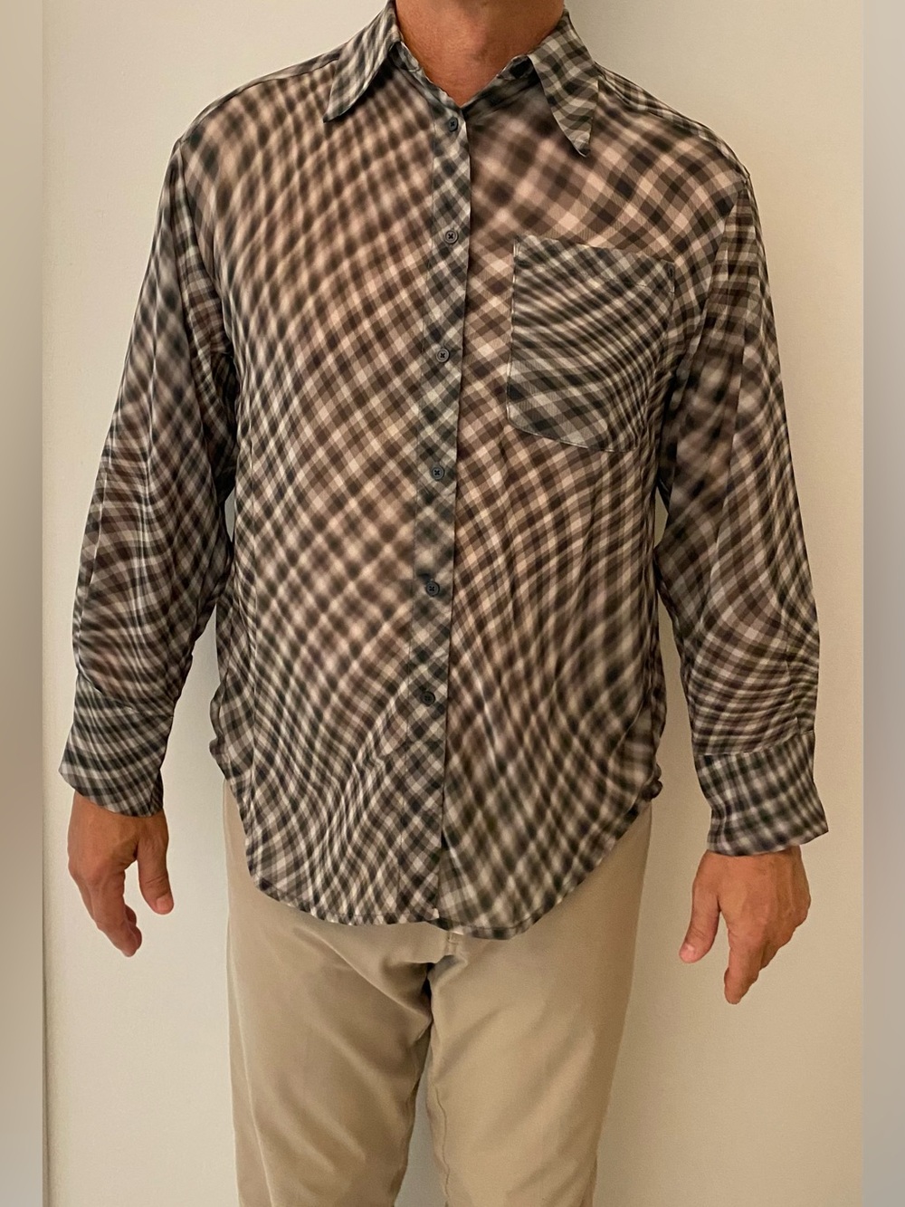 Swirly Plaid Button-Down Shirt in Black & Gray